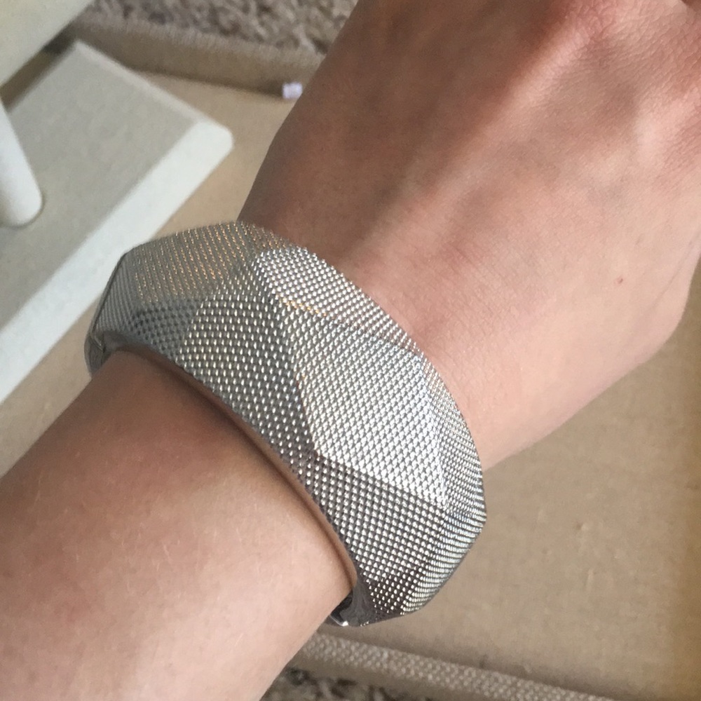 Silver Geometric Hinged Cuff - Picture 3 of 3